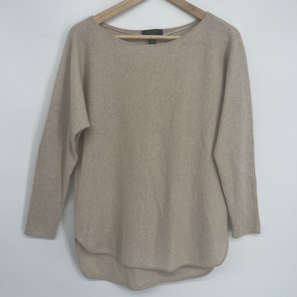Charter Club Cashmere Blend Sweater Women's Small Gold Shimmer Quiet Luxury